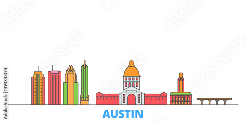United States, Austin cityscape line vector. Travel flat city landmark, oultine illustration, line world icons