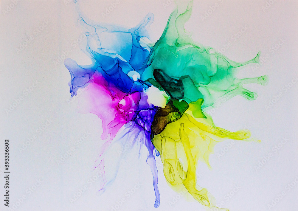 Obraz premium Multicolored painting with alcohol ink, abstract flower