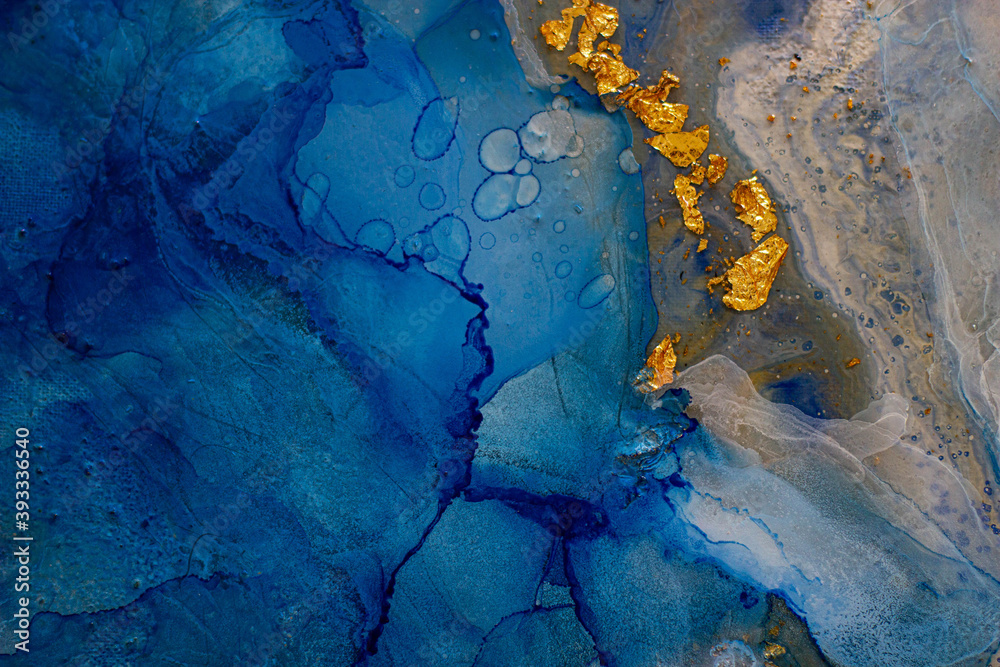 Naklejka premium Close-up picture. Fluid art, blue and white abstraction. Abstract painting, modern art, alcohol ink, acrylic texture paint, high detail