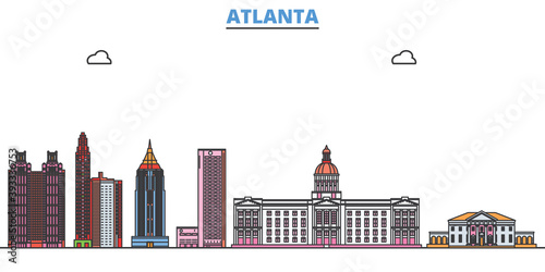 United States, Atlanta cityscape line vector. Travel flat city landmark, oultine illustration, line world icons