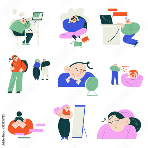 Teenagers suffering from problems acne, bad marks, communication with mates and parents, overweight