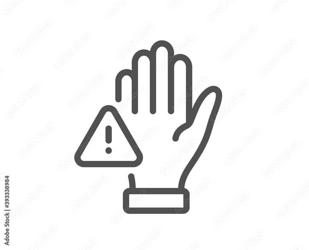 Dont touch line icon. Hand warning sign. Hygiene notification symbol. Quality design element. Linear style dont touch icon. Editable stroke. Vector Dont touch line icon. Hand warning sign. Hygiene notification symbol. Quality design element. Linear style dont touch icon. Editable stroke. Vector