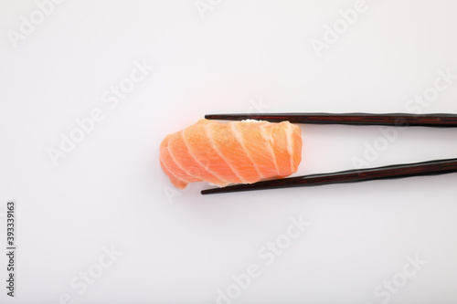 Salmon sushi Sake sushi Japanese food isolated in white background