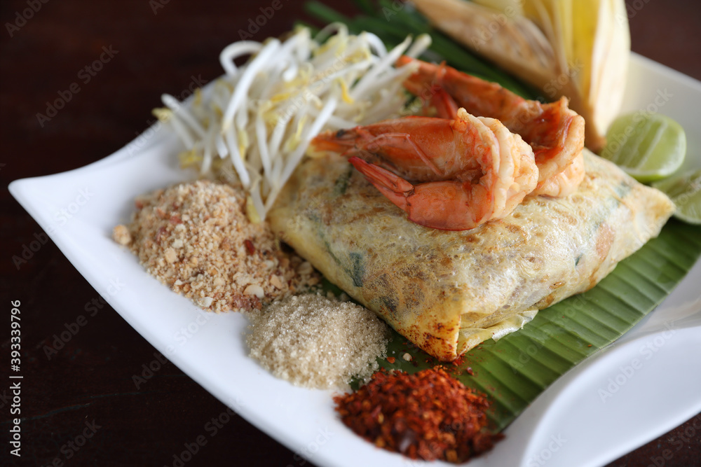 Local Thai food pad thai fried noodle with shrimp Local Thai food pad thai fried noodle with shrimp
