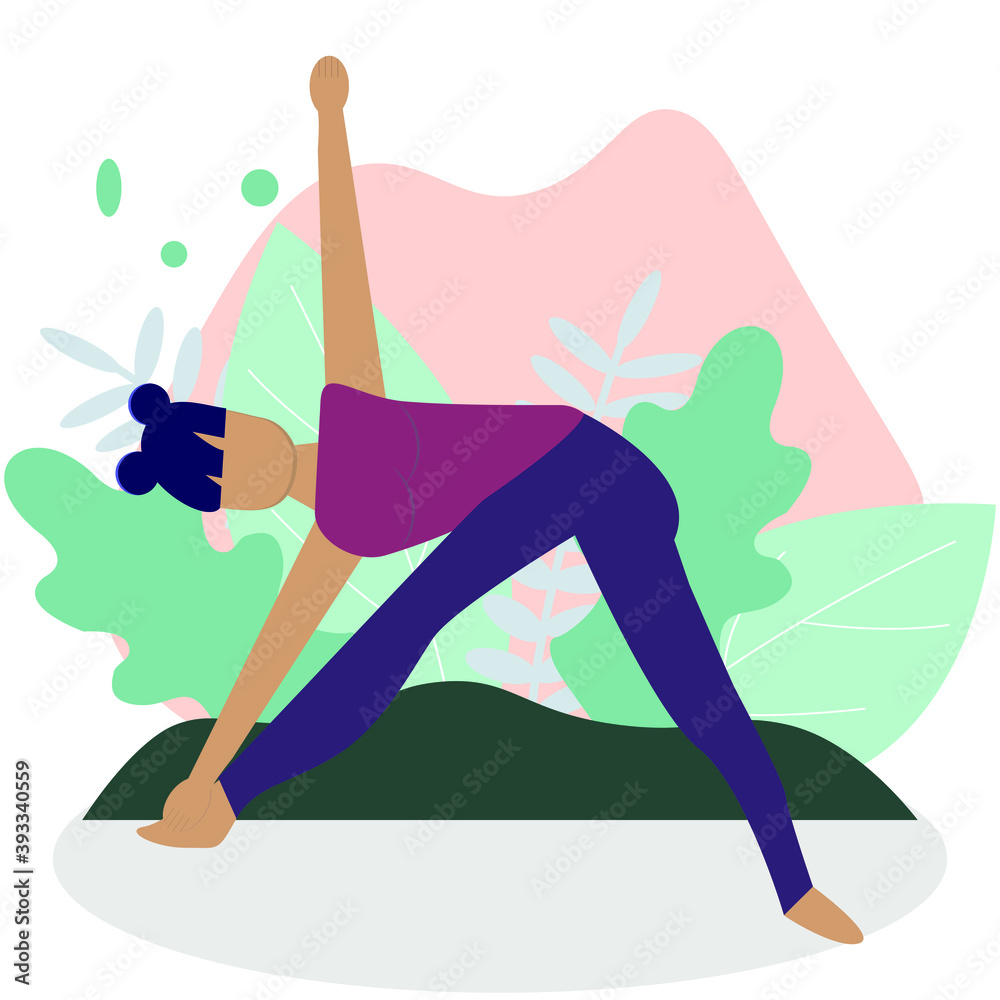 Vector illustration of a beautiful cartoon woman in various yoga poses