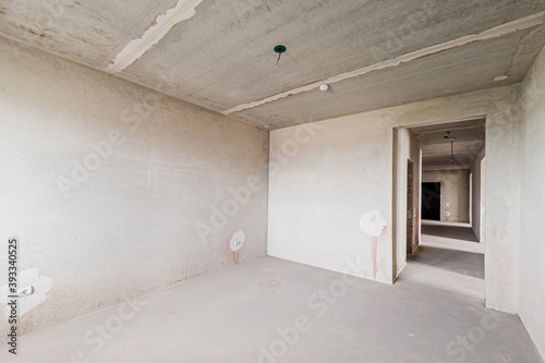 Russia, Moscow- April 17, 2020: interior room apartment rough repair for self-finishing. interior decoration, bare walls of the premises, stage of construction