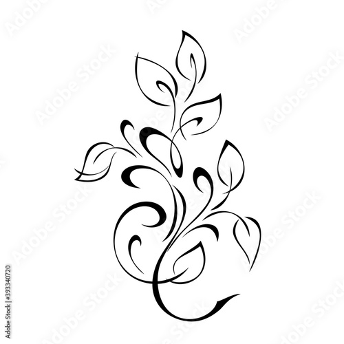 ornament 1387. decorative element with stylized leaves and curls in black lines on a white background