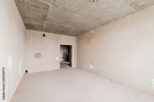 Russia, Moscow- April 17, 2020: interior room apartment rough repair for self-finishing. interior decoration, bare walls of the premises, stage of construction