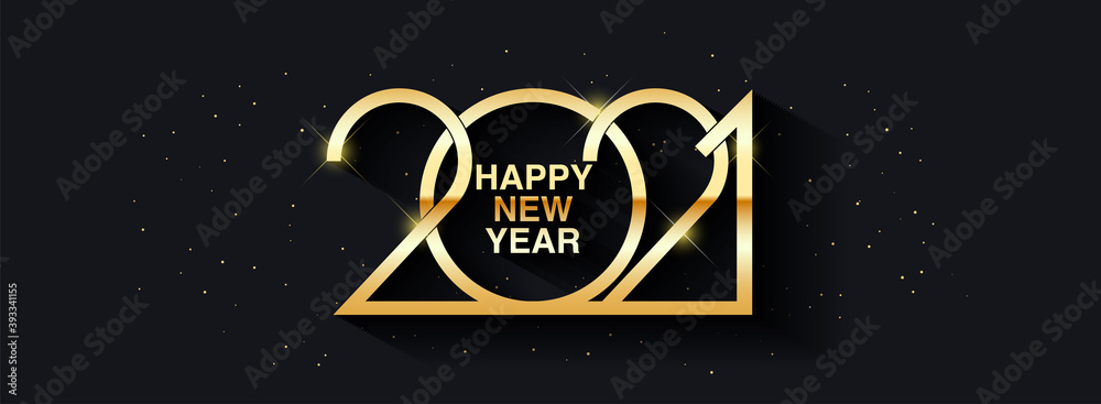 Happy New Year 2021 text design. Greeting illustration with golden numbers. Merry christmas and happy new year 2021 greeting card and poster design. - obrazy, fototapety, plakaty 