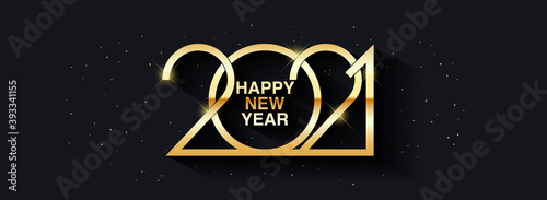 Happy New Year 2021 text design. Greeting illustration with golden numbers. Merry christmas and happy new year 2021 greeting card and poster design.