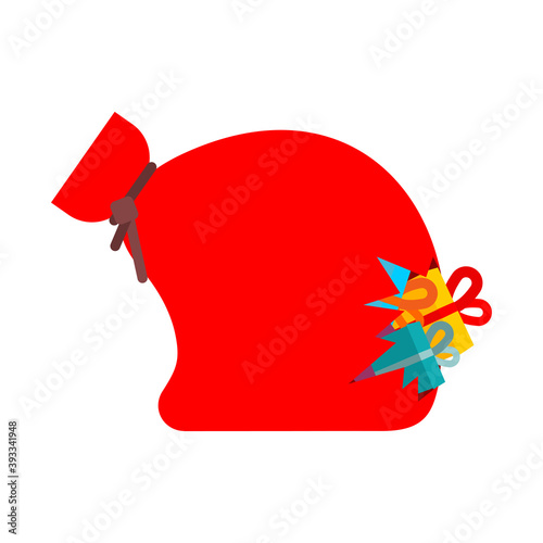 Santa bag with hole isolated. Dropped gifts New Year and Christmas postcard