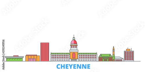 United States, Cheyenne cityscape line vector. Travel flat city landmark, oultine illustration, line world icons