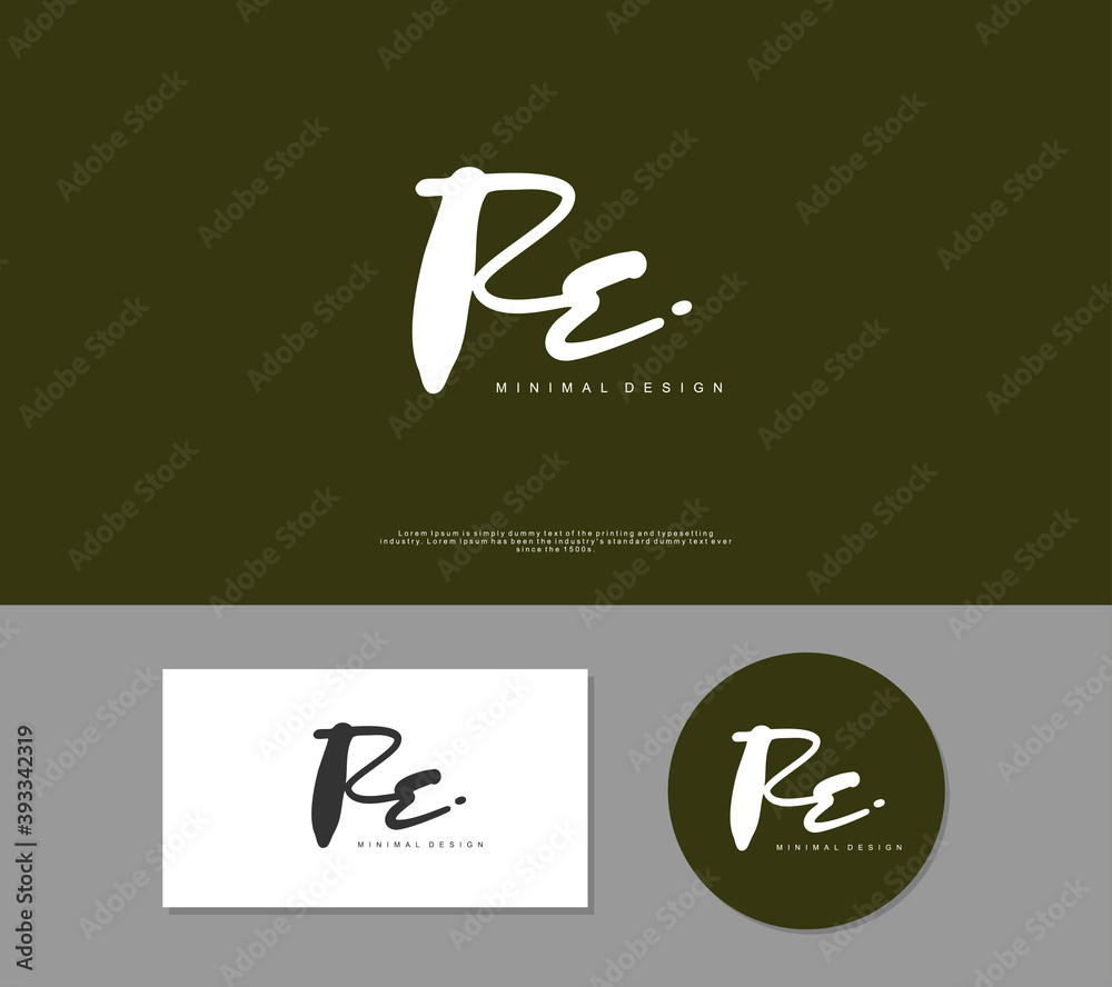 RE Initial handwriting or handwritten logo for identity. Logo with signature and hand drawn style. RE Initial handwriting or handwritten logo for identity. Logo with signature and hand drawn style.