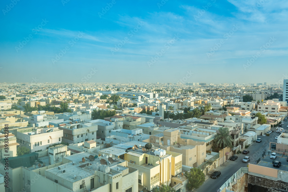 Aerial view of Riyadh with buildings and skylines in the downtown of Riyadh, Saudi Arabia