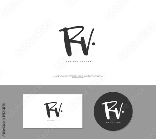 RV Initial handwriting or handwritten logo for identity. Logo with signature and hand drawn style.