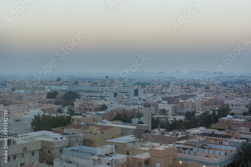 Aerial view of dawn of Riyadh with building rooftops