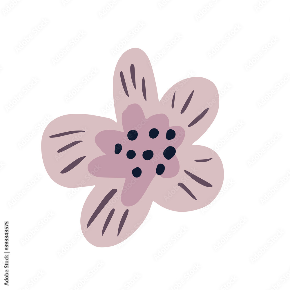 Purple flower isolated on white background. Abstract botanical with dot, sketch hand drawn in style doodle. Purple flower isolated on white background. Abstract botanical with dot, sketch hand drawn in style doodle.