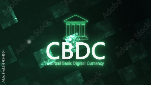 Central Bank Digital Currency (CBDC) - Animation on the future background.  4K, UHD