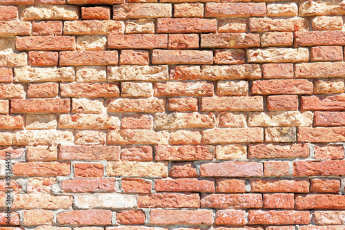 rough wall made of red bricks and mortar and concrete ideal as a