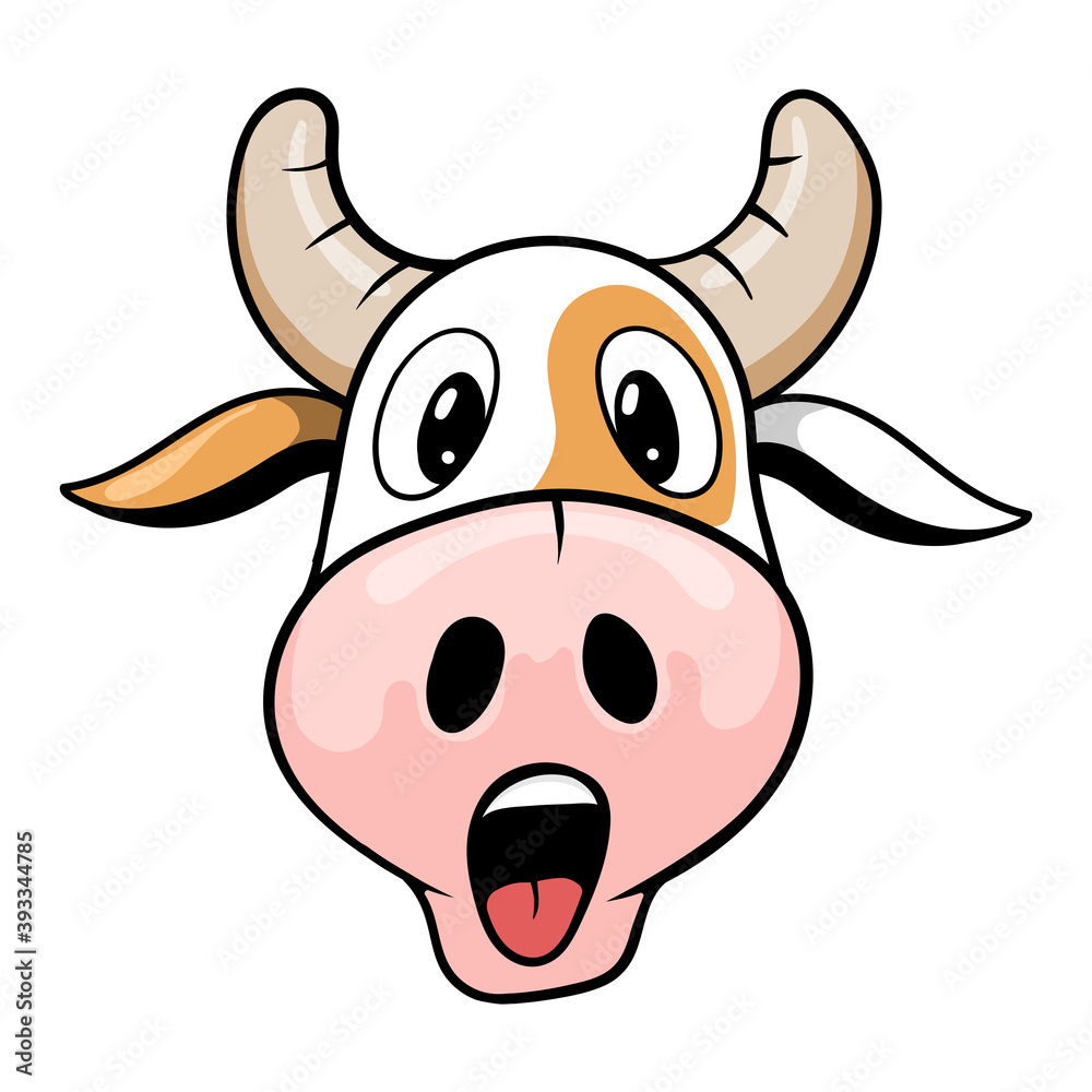 Bull cartoon illustration. Surprised cow. A surprised bull. Symbol 2021.