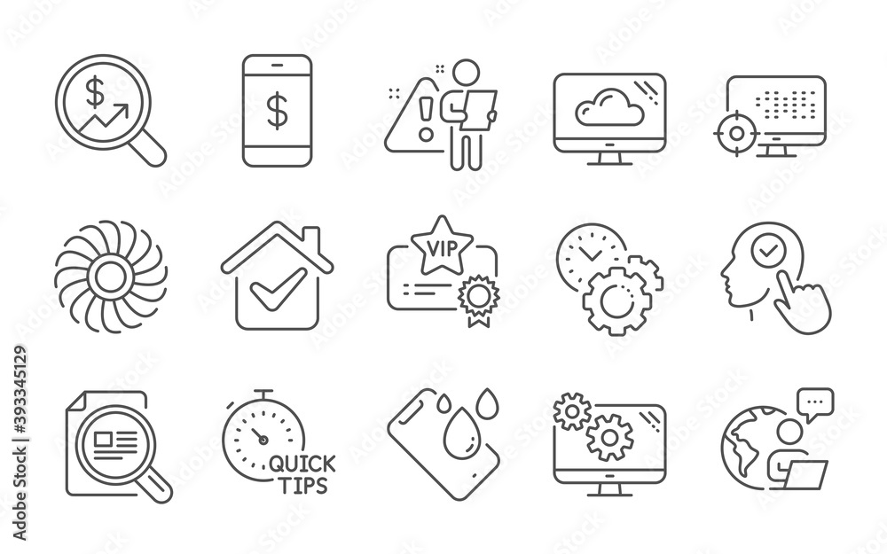 Currency audit, Fan engine and Settings line icons set. Check article, Time management and Cloud storage signs. Select user, Smartphone waterproof and Seo symbols. Line icons set. Vector Currency audit, Fan engine and Settings line icons set. Check article, Time management and Cloud storage signs. Select user, Smartphone waterproof and Seo symbols. Line icons set. Vector