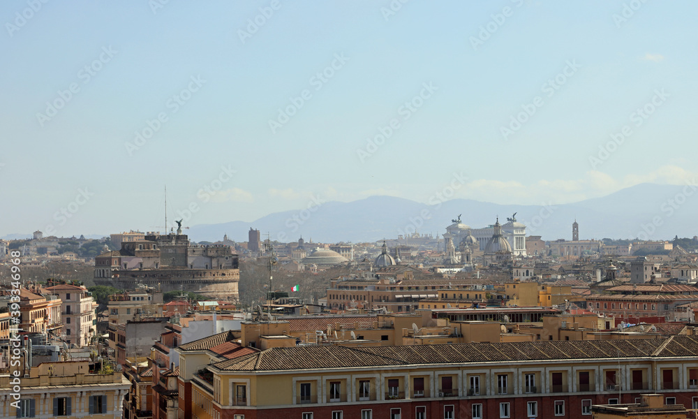 top view of the city of Rome with monuments and palaces
