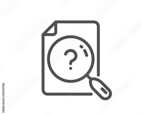 Search document line icon. Help book sign. Instruction manual symbol. Quality design element. Linear style search document icon. Editable stroke. Vector