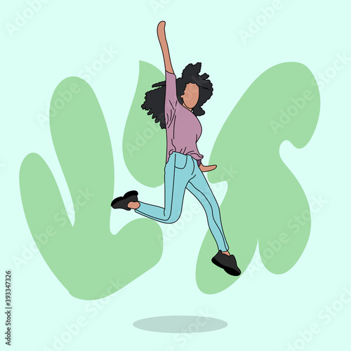 Dark skinned girl jumping against the wall. They are having fun.