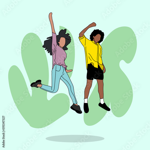 Untitled-11Two friends of different ethnicities jumping against the wall. They are having fun.