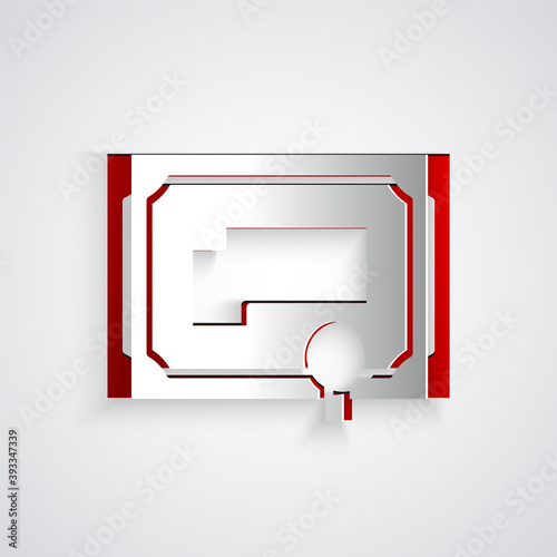 Paper cut Certificate template icon isolated on grey background. Achievement, award, degree, grant, diploma concepts. Paper art style. Vector Illustration.