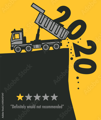 Dump Truck at work on the construction site, Happy New Year 2020 card