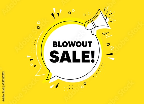 Blowout sale. Megaphone yellow vector banner. Special offer price sign. Advertising discounts symbol. Thought speech bubble with quotes. Blowout sale chat think megaphone message. Vector