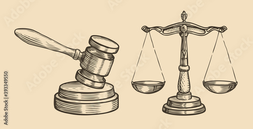 Justice sketch. Jurisdiction, business concept vintage vector