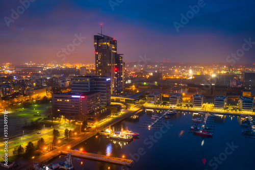 Cityscape of Gdynia by the Baltic Sea at dusk. Poland