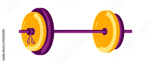 Barbell with big weight, equipment for sports training in the gym, cartoon vector illustration
