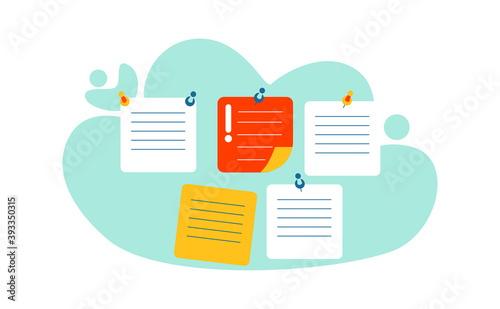 Deadline and time management business concept vector. To do cards attached to wall board using pins, cartoon illustration isolated on white background
