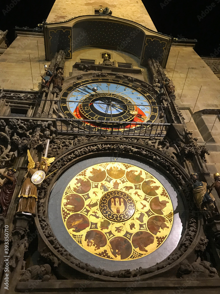 Astronomical Clock at night in Prague Old Town Square, Czech Republic