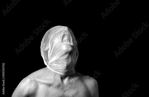 portrait strangulation, plastic bag on head