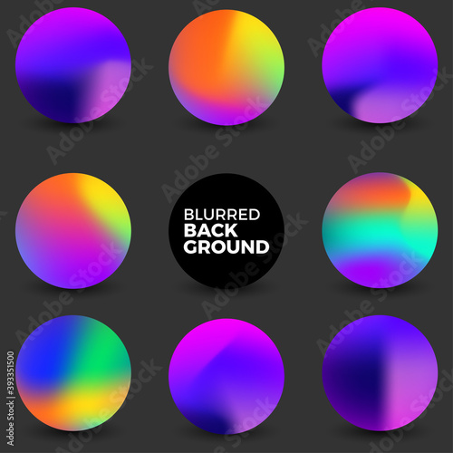 Colorful fluid, Round gradient set,Blurred circle backgrounds with modern abstract color gradient patterns. Colourful gradient orbs collection for your design. Vector illustration.
