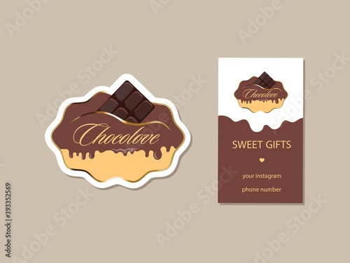 Corporate identity for chocolate and chocolates. Sticker and business card