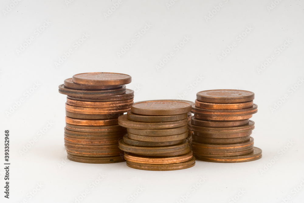 stack of euro cent coins on white background stack of euro cent coins on white background