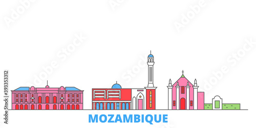 Mozambique cityscape line vector. Travel flat city landmark, oultine illustration, line world icons