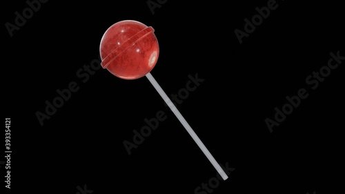 Red strawberry stick lollipop on Black background transparent and isolated