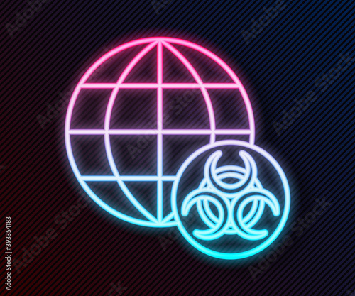 Glowing neon line GMO icon isolated on black background. Genetically modified organism acronym. Dna food modification. Vector.