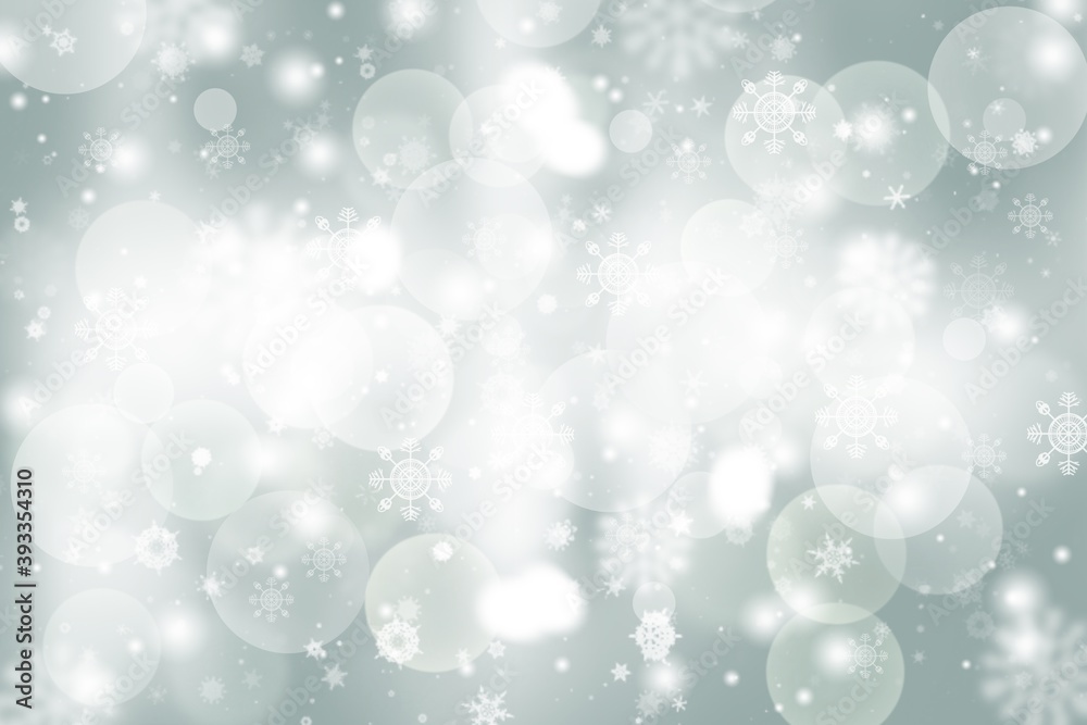 Gray abstract background. white light and snowflakes bokeh winter for Christmas new year blurred beautiful shiny lights use for card banner wallpaper backdrop and your product. Gray abstract background. white light and snowflakes bokeh winter for Christmas new year blurred beautiful shiny lights use for card banner wallpaper backdrop and your product.