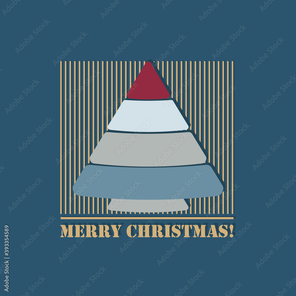 Merry Christmas. Christmas tree in the form of a pyramid with the inscription. In a minimalistic flat style. Vector illustration for cards, banners, invitations.
