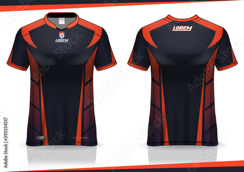 Jersey mockup. t-shirt sport design template for runner, uniform front and back view. orange black color