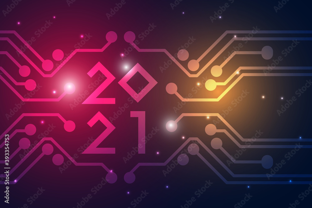 Happy New Year 2021 text design. Futuristic technology background. Happy New Year 2021 text design. Futuristic technology background.
