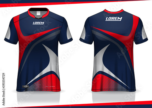 Jersey mockup. t-shirt sport design template for runner, uniform front and back view. red black color