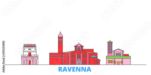 Italy, Ravenna City cityscape line vector. Travel flat city landmark, oultine illustration, line world icons